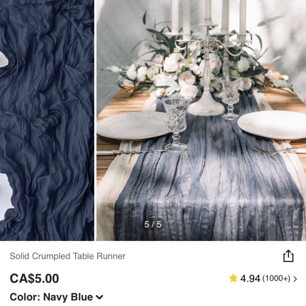 Lot of 15 Navy blue crumple table runners